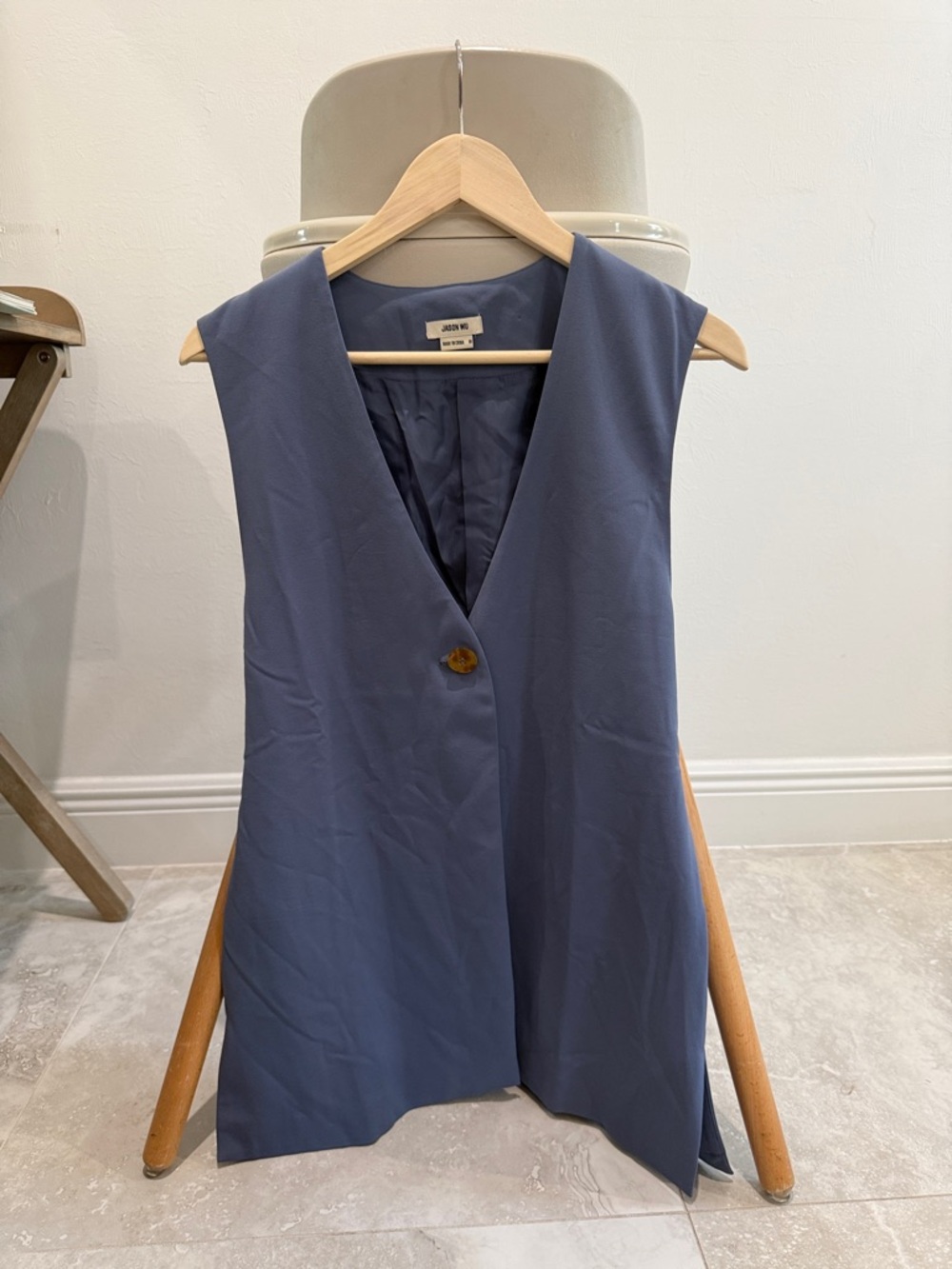 Jason Wu Deep V Sleeveless Vest in Slate Blue